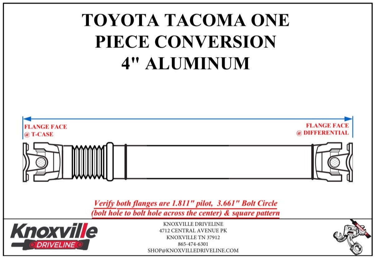 TOYOTA 2016&+ TACOMA 4X4 UPGRADE ONE PIECE CONVERSION - KNOXVILLE DRIVELINE