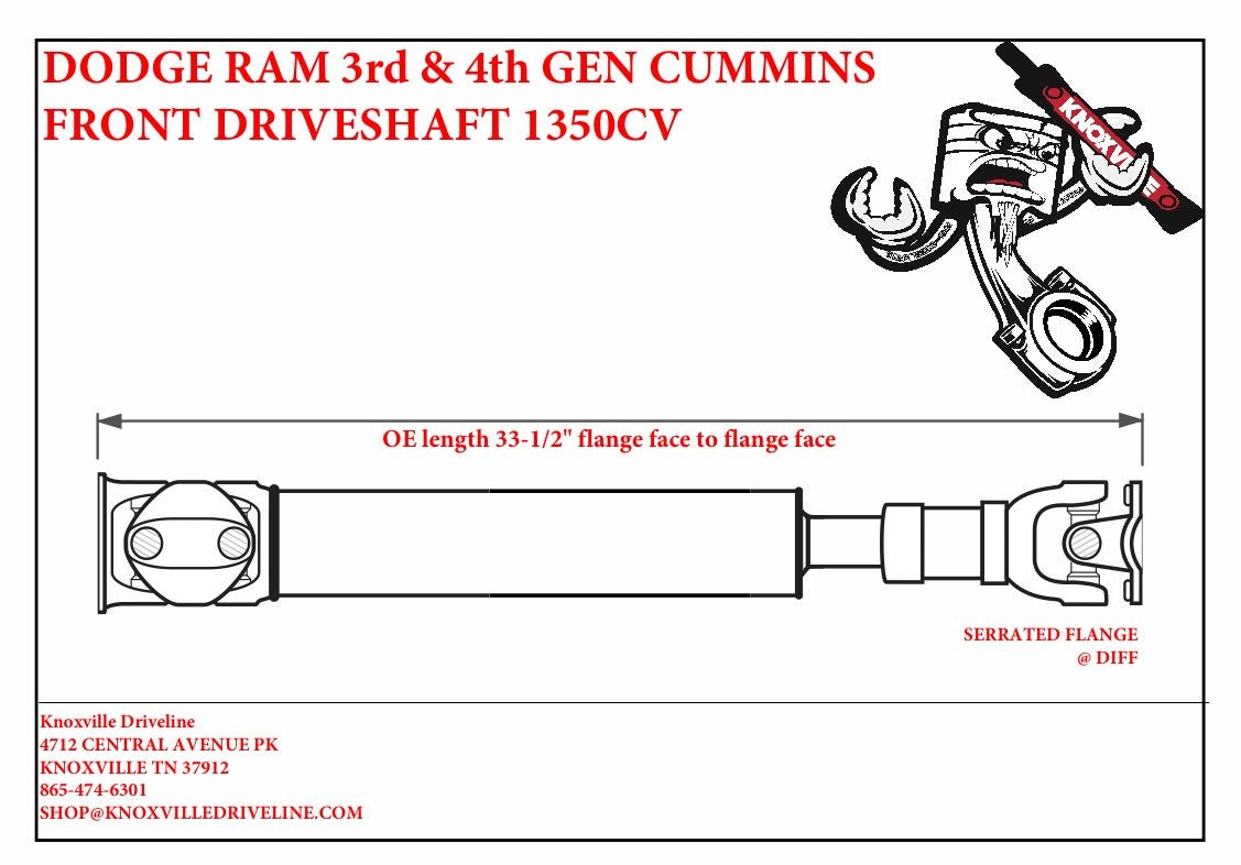 Dodge Ram 3rd & 4th Gen Cummins front driveshaft 1350 - KNOXVILLE DRIVELINE